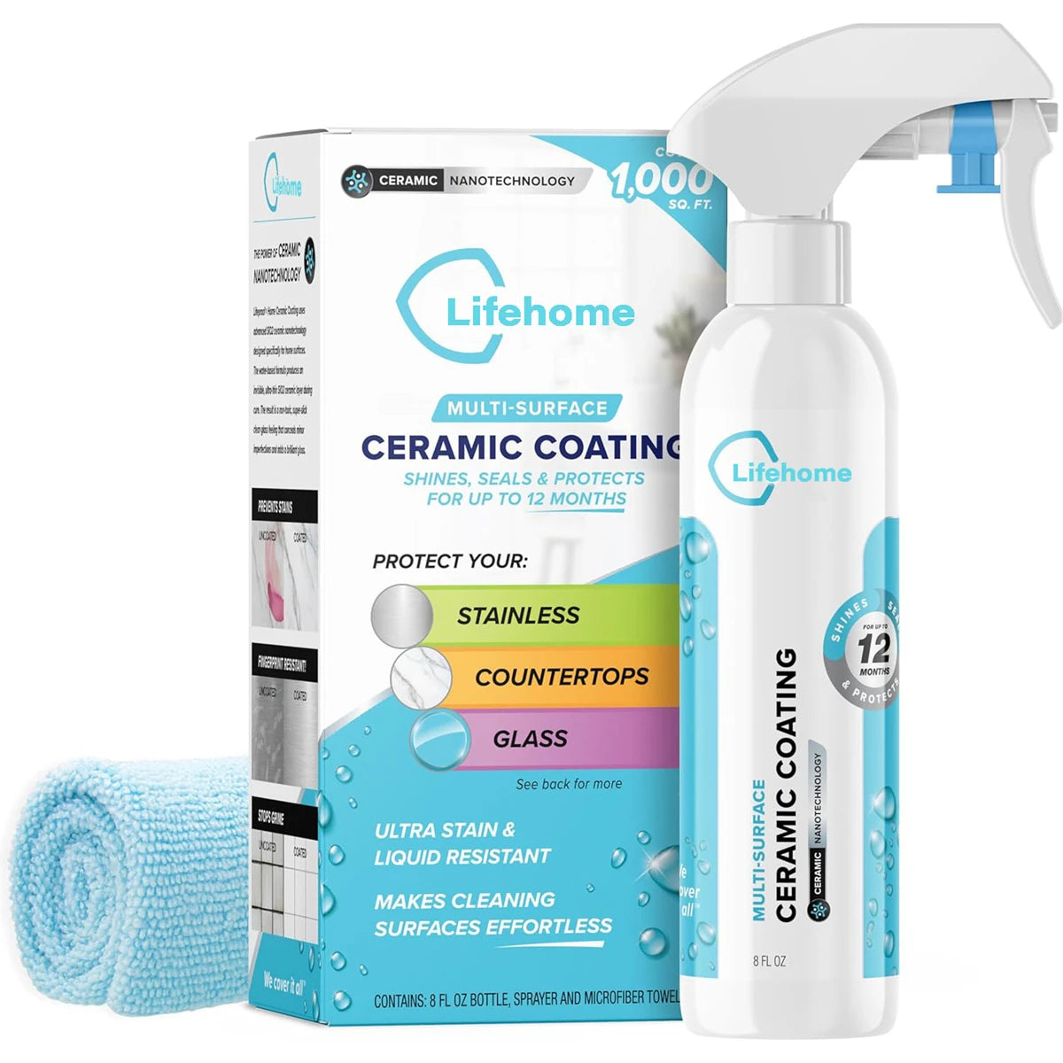 Lifeproof Home Ceramic Coating Spray Kit - Protect Stainless Steel, Appliances, Countertops, Glass & More Kitchen + Bath Surfaces - Repels Stains, Grime,  Liquids & More!