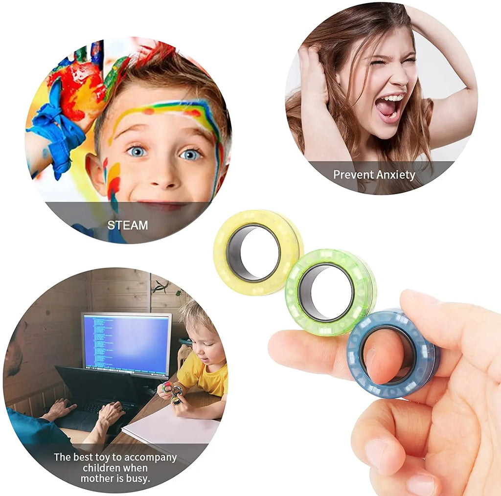 3pcs Fidget Toy Set Finger Magnetic Rings Colorful Adult Magnets Spinner Rings for Relieve Stress Anxiety Relief Therapy
