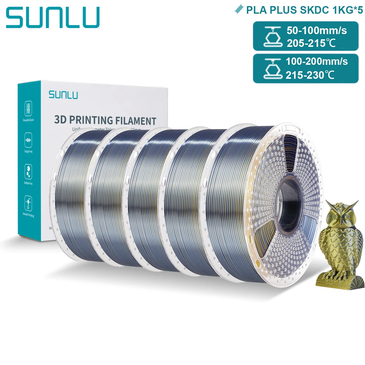 SUNLU PLA PLUS Silk 3D Printer Filament 1.75mm Double/Triple Tone Shiny Silk Textures Gradient Colors for Most FDM 3D Printers