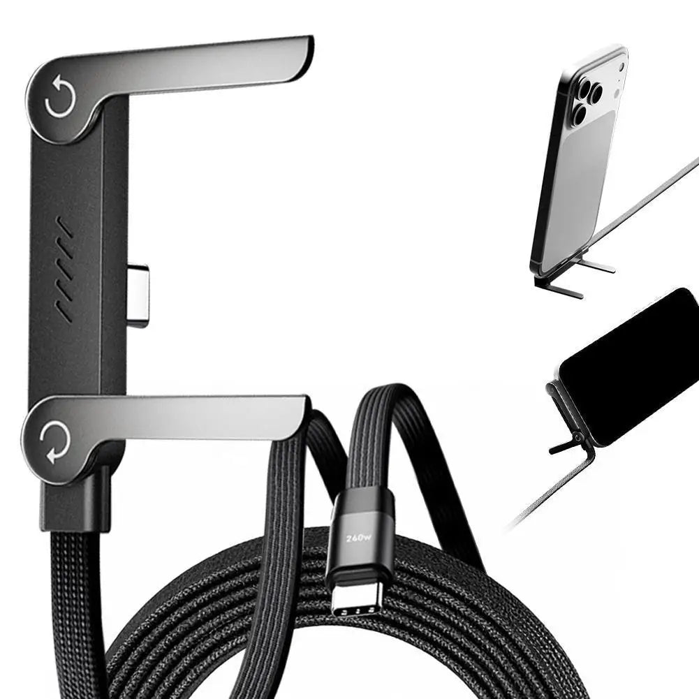 Foldable Charging Cable With Integrated Stand Fast Charging Cable Phone Tablet 240W Ultra-Fast Data Cable Phone Holder