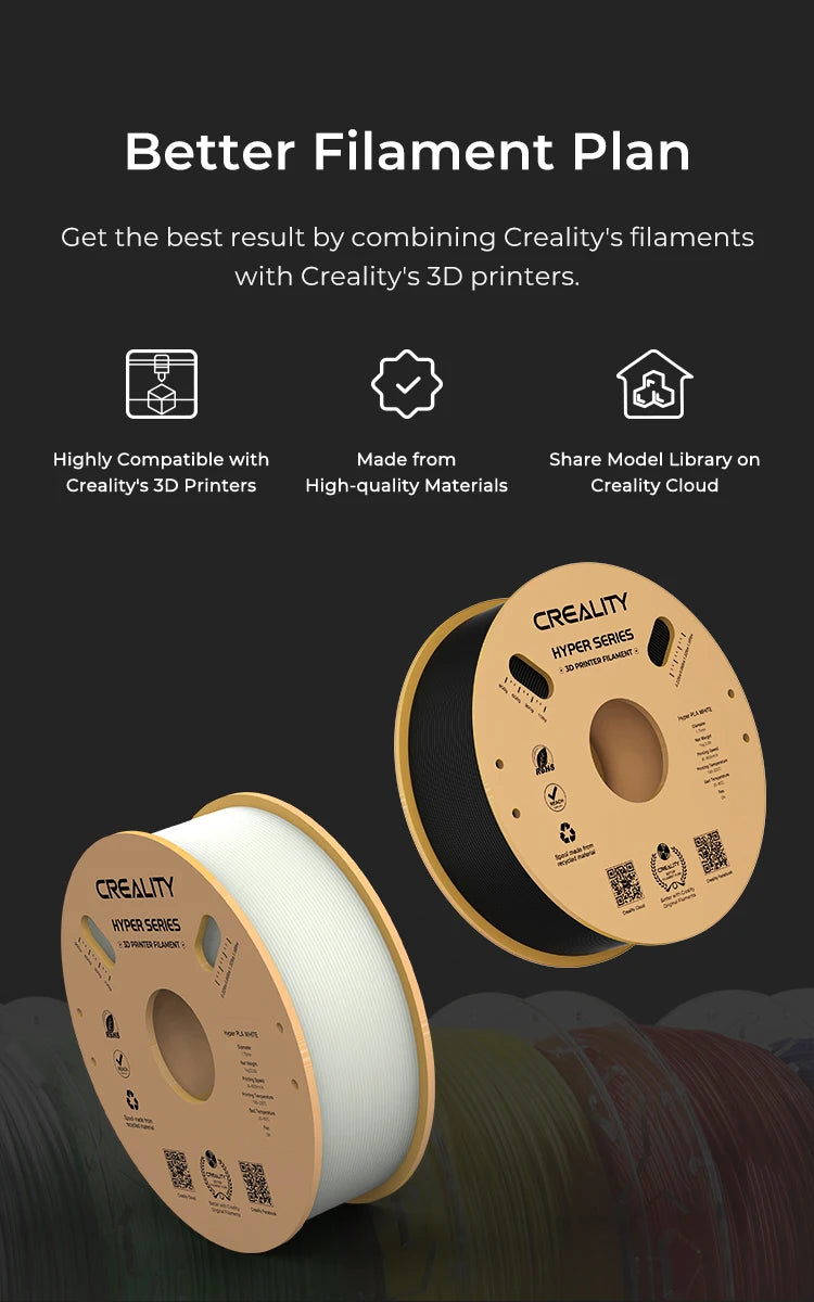 CREALITY Hyper Series PLA Filament 1.75mm Better Fluidity Faster Cooling High Precision for FDM Printers