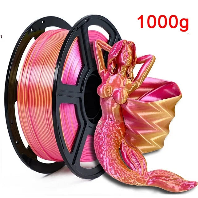 Dual Color Filament Silk PLA 1.75mm 1kg 500g 250g 3D Printer Plastic Material Two Colors Filament PLA Black Red Green Bundle New