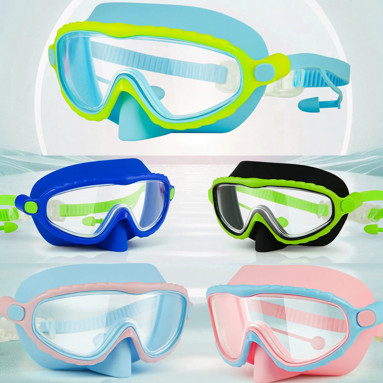Children'S Swimming Goggles With Nose Cover, Wide Field Of View Diving Mask, Silicone Anti-Fog And Leak-Proof Large Format