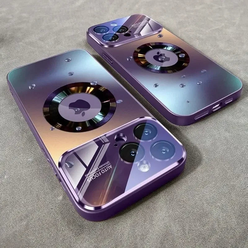 Luxury Glass Camera For Magesafe Magnetic Wireless Charge Case For iPhone 17 16 13 14 15 11 12 Pro Max Air Plus Shockproof Cover