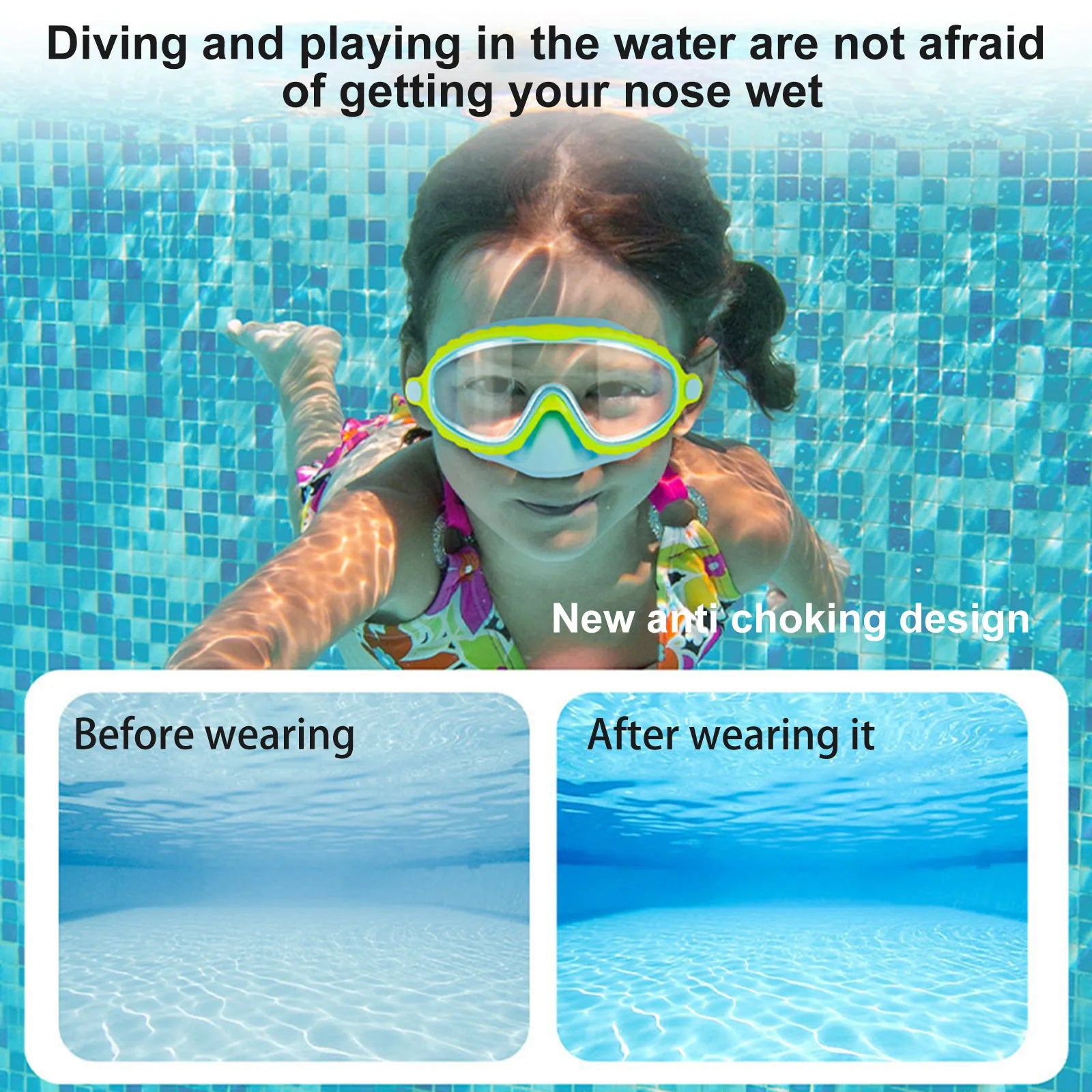 Children'S Swimming Goggles With Nose Cover, Wide Field Of View Diving Mask, Silicone Anti-Fog And Leak-Proof Large Format