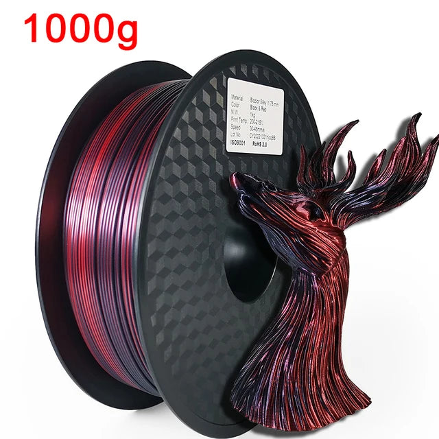 Dual Color Filament Silk PLA 1.75mm 1kg 500g 250g 3D Printer Plastic Material Two Colors Filament PLA Black Red Green Bundle New