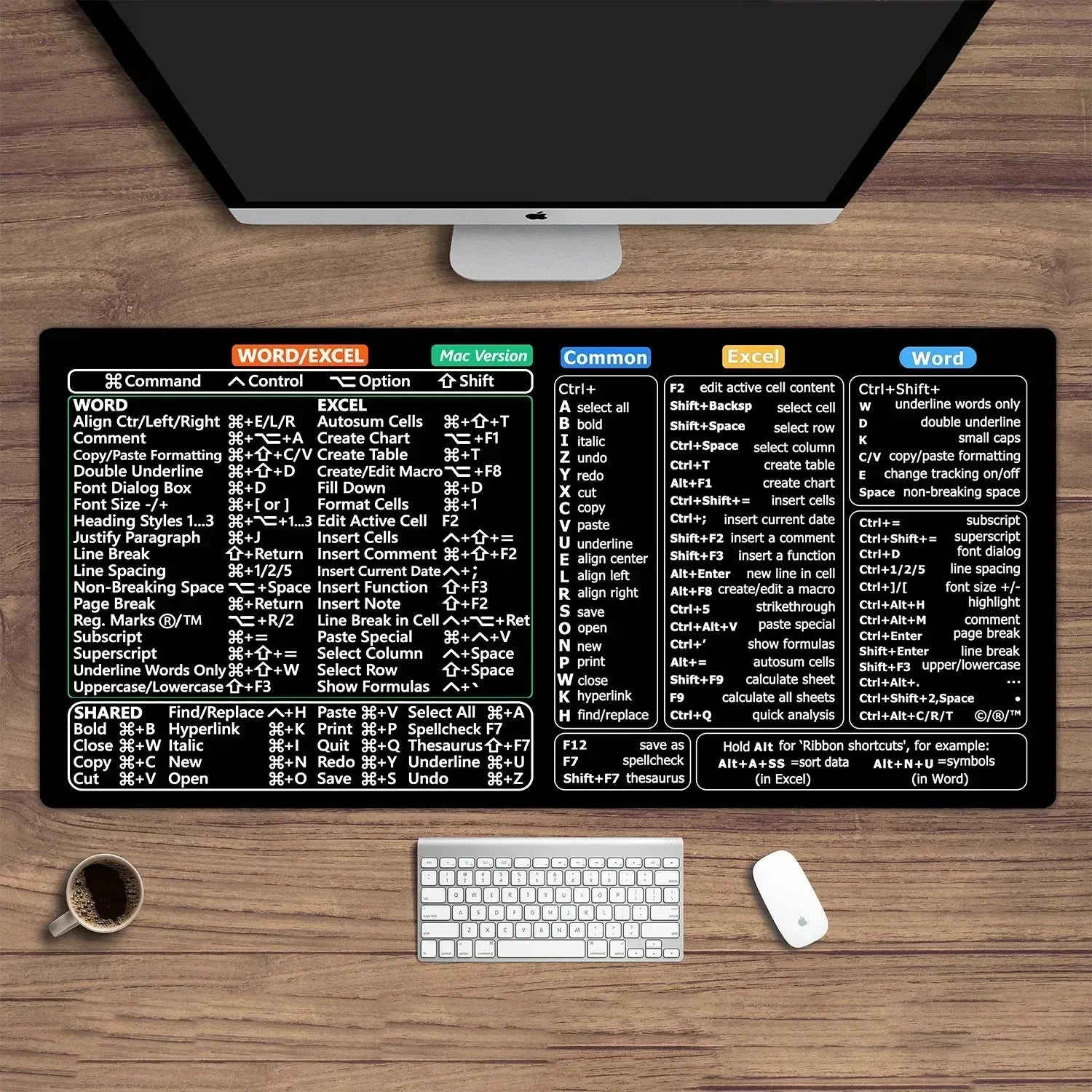 Shortcut Key Map Desk Mat Office Mouse Pad Windows and Excel Keyboard Large 1000X500 Mousepad Anti-slip Computer Rug Game Pads
