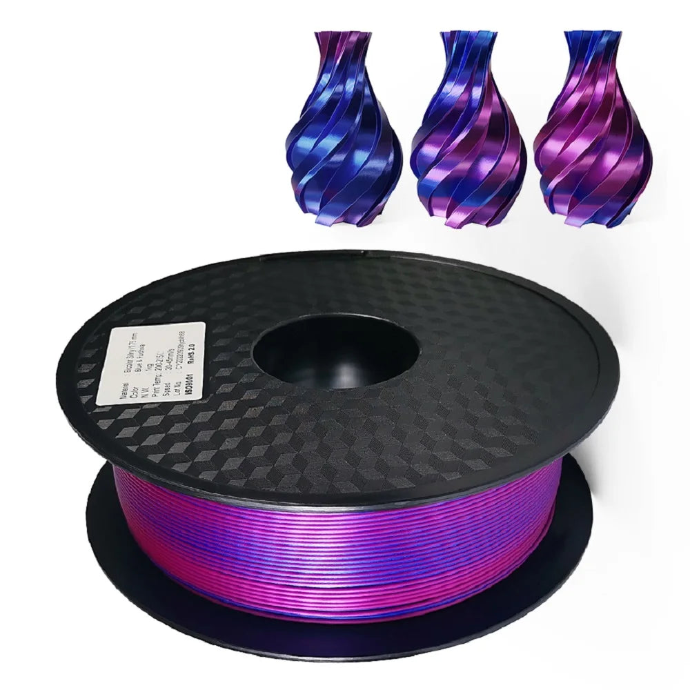 Dual Color Filament Silk PLA 1.75mm 1kg 500g 250g 3D Printer Plastic Material Two Colors Filament PLA Black Red Green Bundle New
