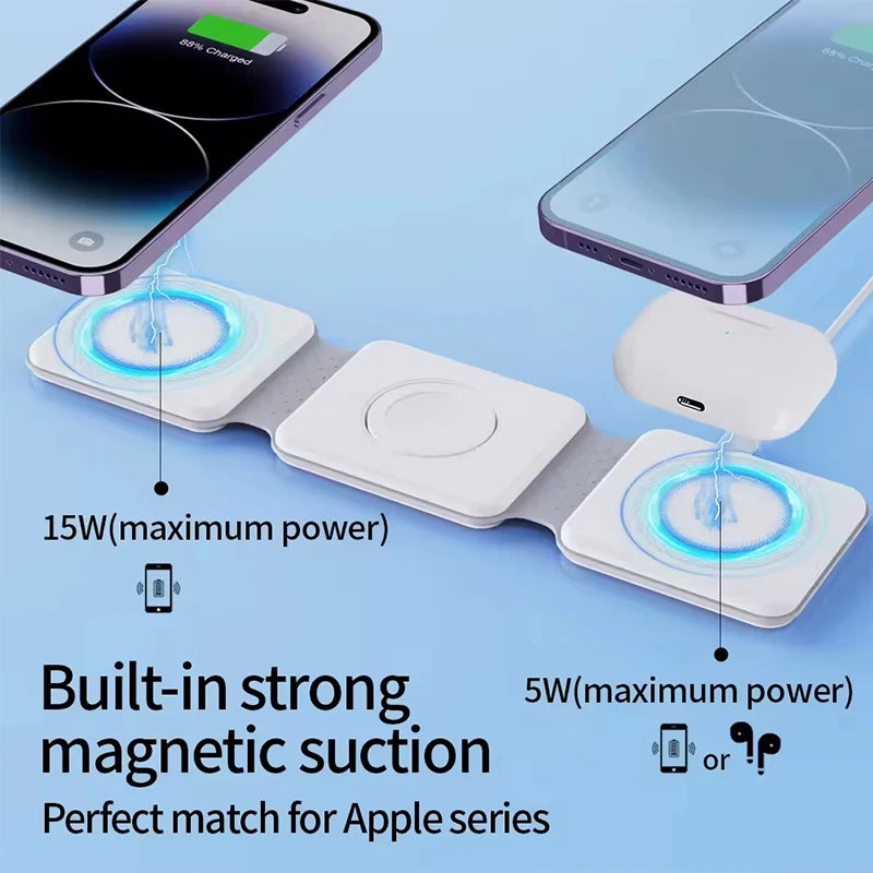 30W 3 in 1 Quick Multi-function Foldable Chargers Safe Magnetic Wireless Charger Portable Charger for iPhone IWatch AirPods
