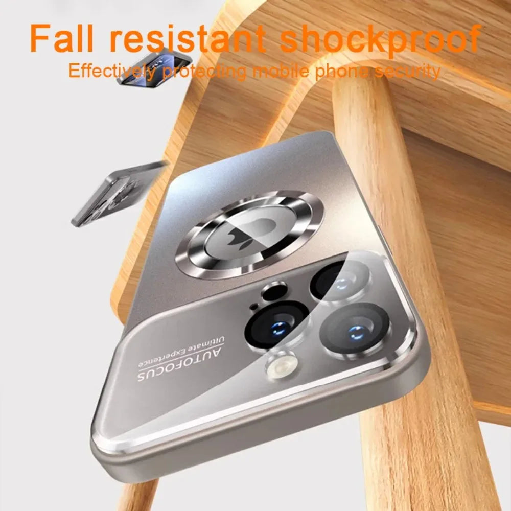 Luxury Glass Camera For Magesafe Magnetic Wireless Charge Case For iPhone 17 16 13 14 15 11 12 Pro Max Air Plus Shockproof Cover
