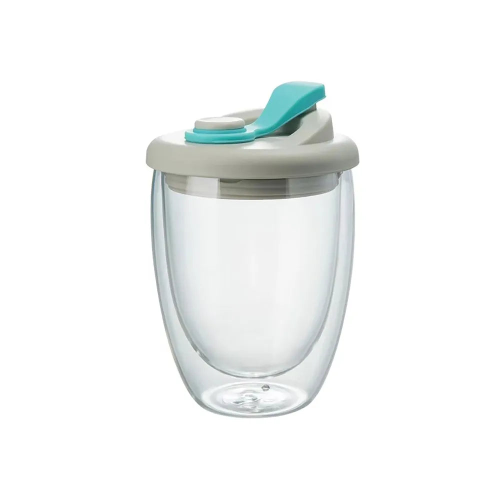 Cute Portable Water Cup Double Wall Glass Cup With Leak-Proof LidTransparent Insulated Coffee Cups Milk Tea Juice Mug Dinkware