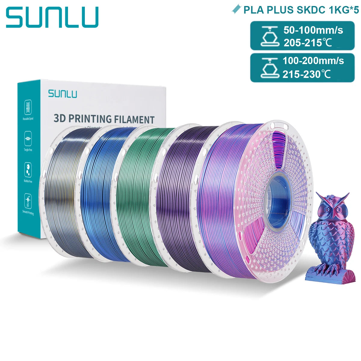 SUNLU PLA PLUS Silk 3D Printer Filament 1.75mm Double/Triple Tone Shiny Silk Textures Gradient Colors for Most FDM 3D Printers