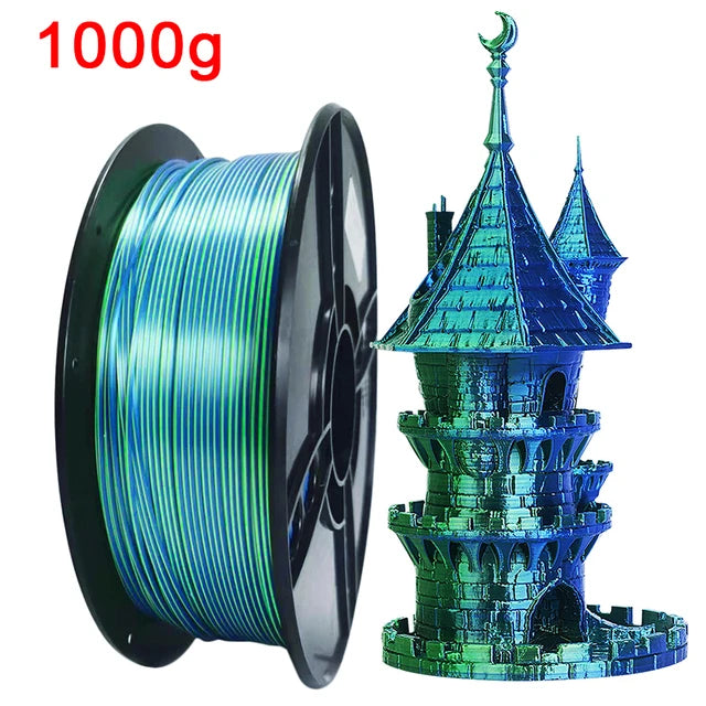 Dual Color Filament Silk PLA 1.75mm 1kg 500g 250g 3D Printer Plastic Material Two Colors Filament PLA Black Red Green Bundle New
