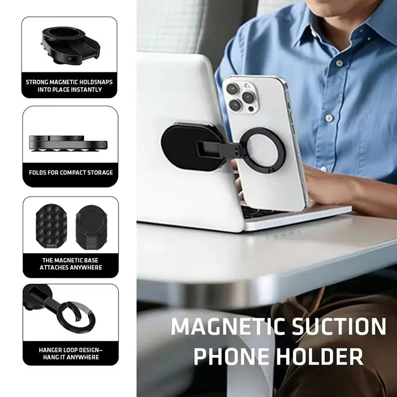 3 In1 Magnetic Foldable Phone Stand Universal 360 Rotation Desktop Mobile Holder With Suction Cups At The Bottom