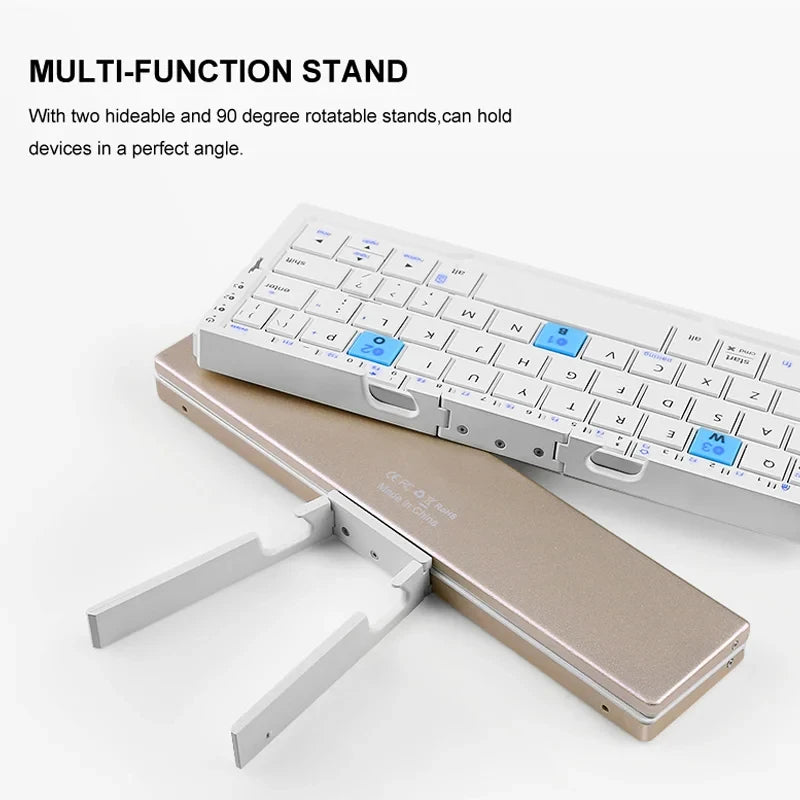 B.O.W. Mini Folding Bluetooth Keyboard Wireless Keypad Support3 Devices With Stand Rechargeable Foldable Keyboard for Phone Tablet