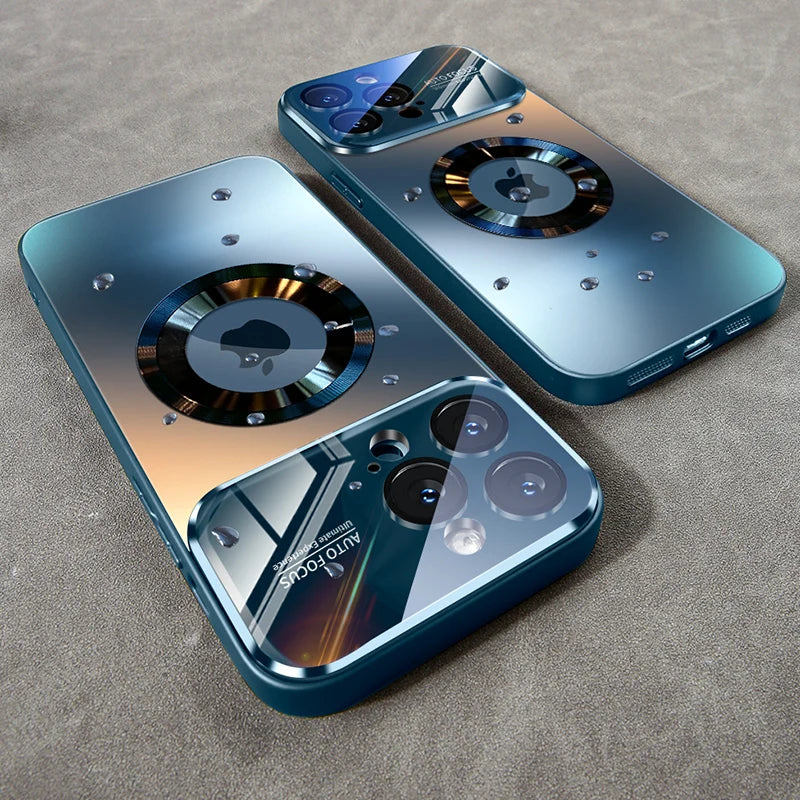Luxury Glass Camera For Magesafe Magnetic Wireless Charge Case For iPhone 17 16 13 14 15 11 12 Pro Max Air Plus Shockproof Cover