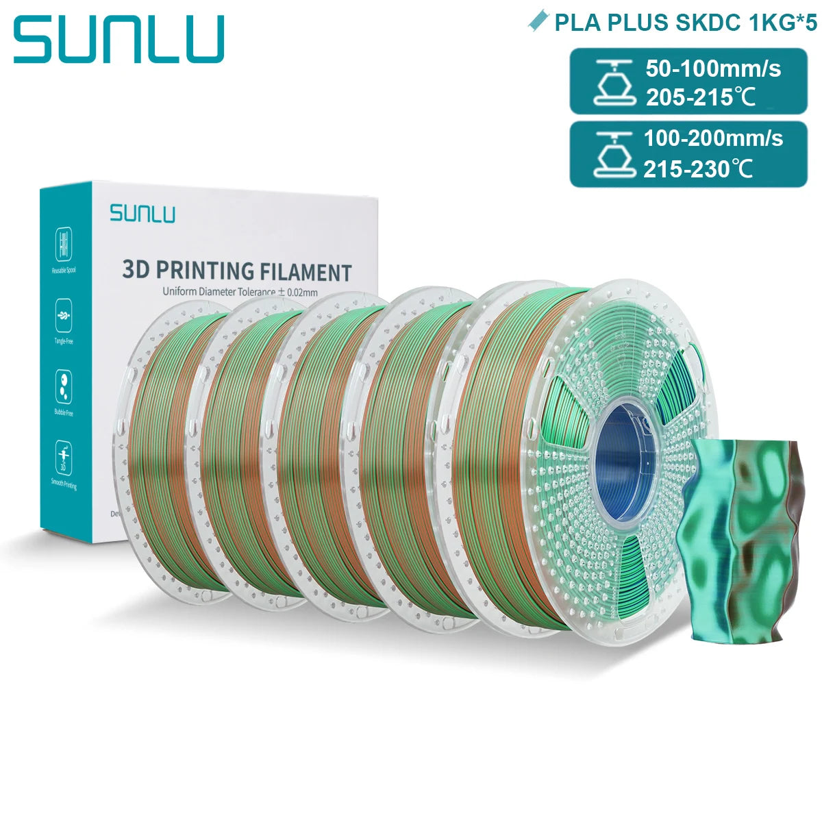 SUNLU PLA PLUS Silk 3D Printer Filament 1.75mm Double/Triple Tone Shiny Silk Textures Gradient Colors for Most FDM 3D Printers