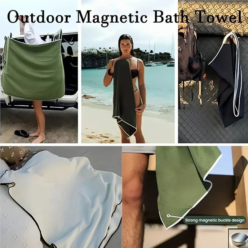 Magnetic Bath Towel Microfiber Quick Drying Outdoor Magnet Towels Beach Towel for Surfing Swimming Changing Clothes