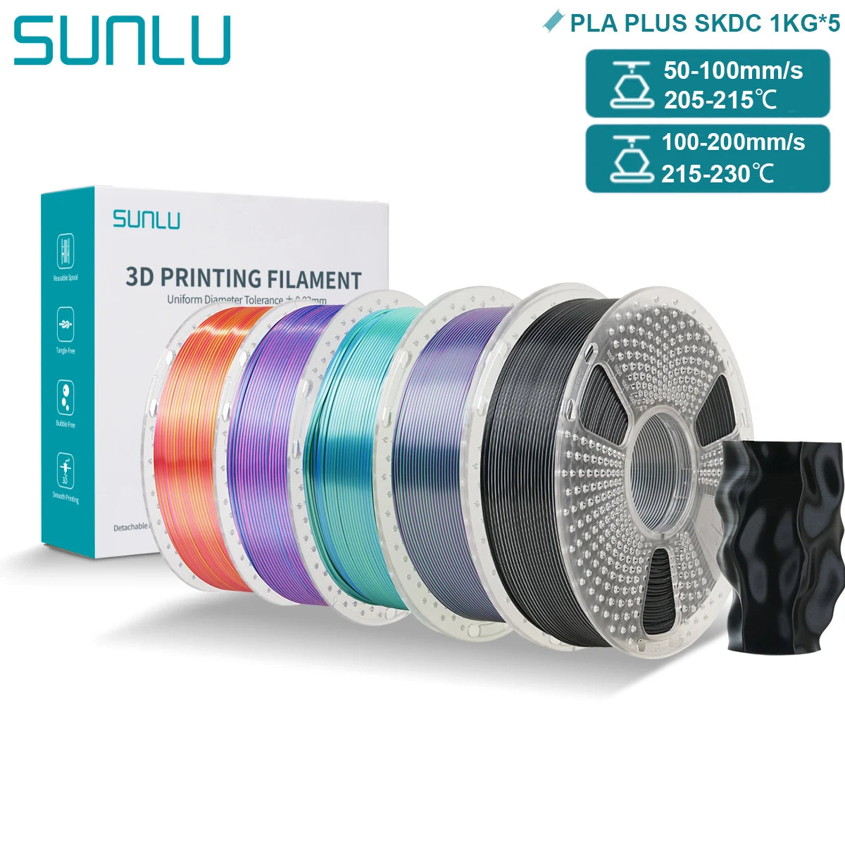 SUNLU PLA PLUS Silk 3D Printer Filament 1.75mm Double/Triple Tone Shiny Silk Textures Gradient Colors for Most FDM 3D Printers