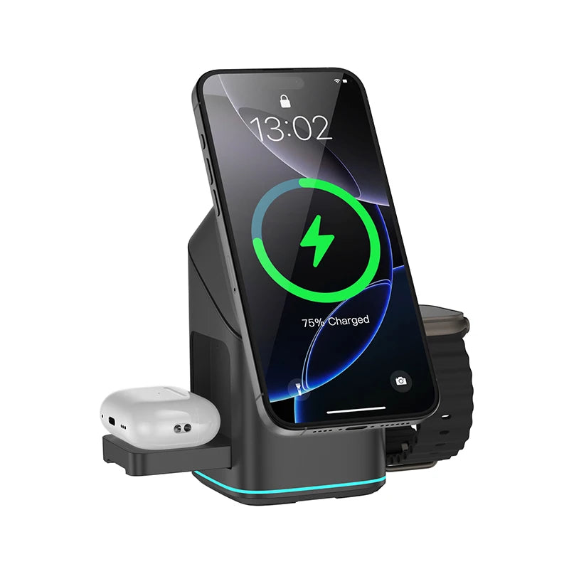 Qi2 25W 3-in-1 Magnetic Wireless Charger Stand Fast Charging For iPhone 14 15 16 17/AirPods Charger Touch Auto Rotation