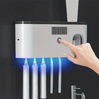 Wall-mounted smart toothbrush sterilizer with 5 slots, integrated toothpaste dispenser, bathroom storage rack and organizer, hom