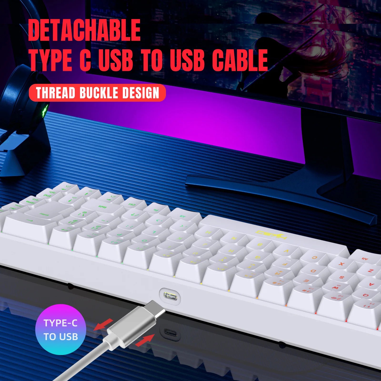 Keyboard 68 Keys RGB Backlight Small Portable Office Computer Membrane Keyboard For Windows Tablet Laptop Game