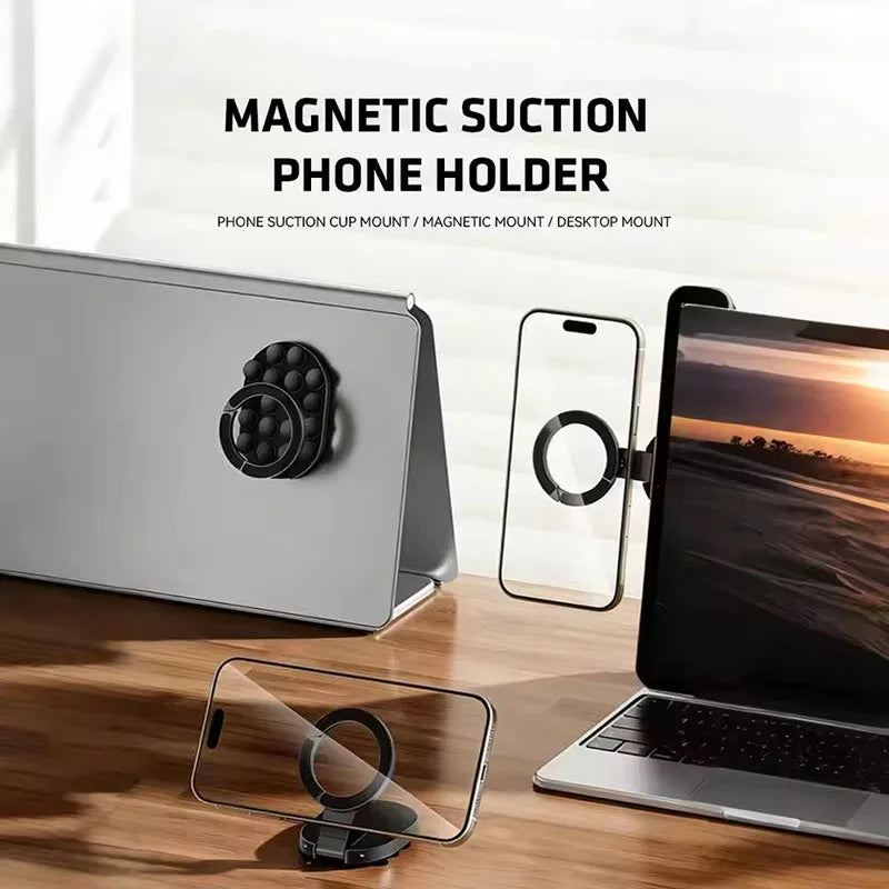 3 In1 Magnetic Foldable Phone Stand Universal 360 Rotation Desktop Mobile Holder With Suction Cups At The Bottom
