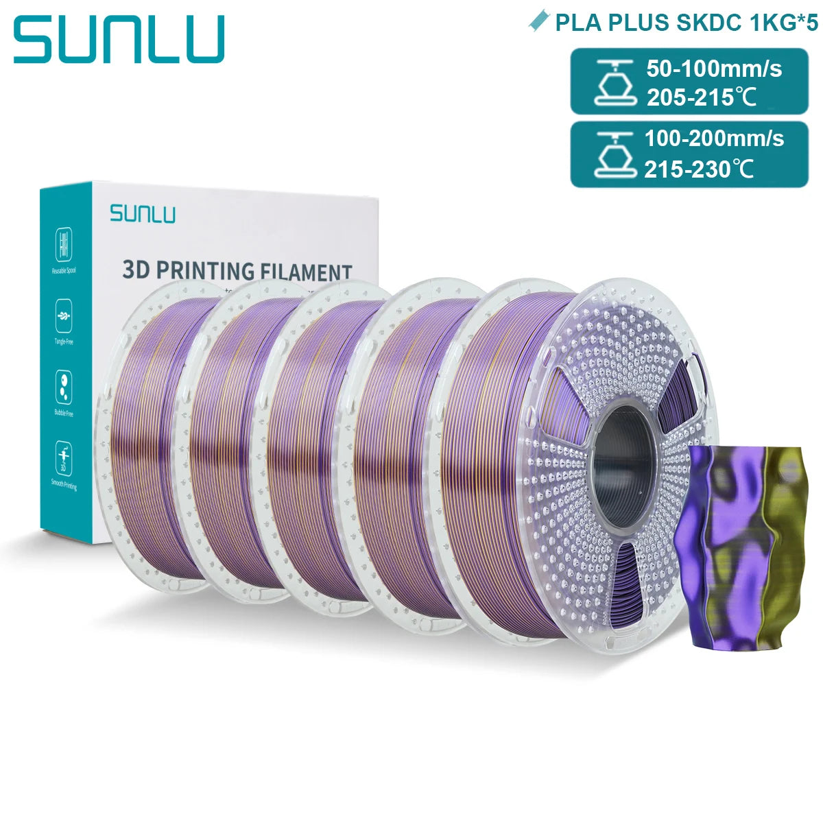 SUNLU PLA PLUS Silk 3D Printer Filament 1.75mm Double/Triple Tone Shiny Silk Textures Gradient Colors for Most FDM 3D Printers