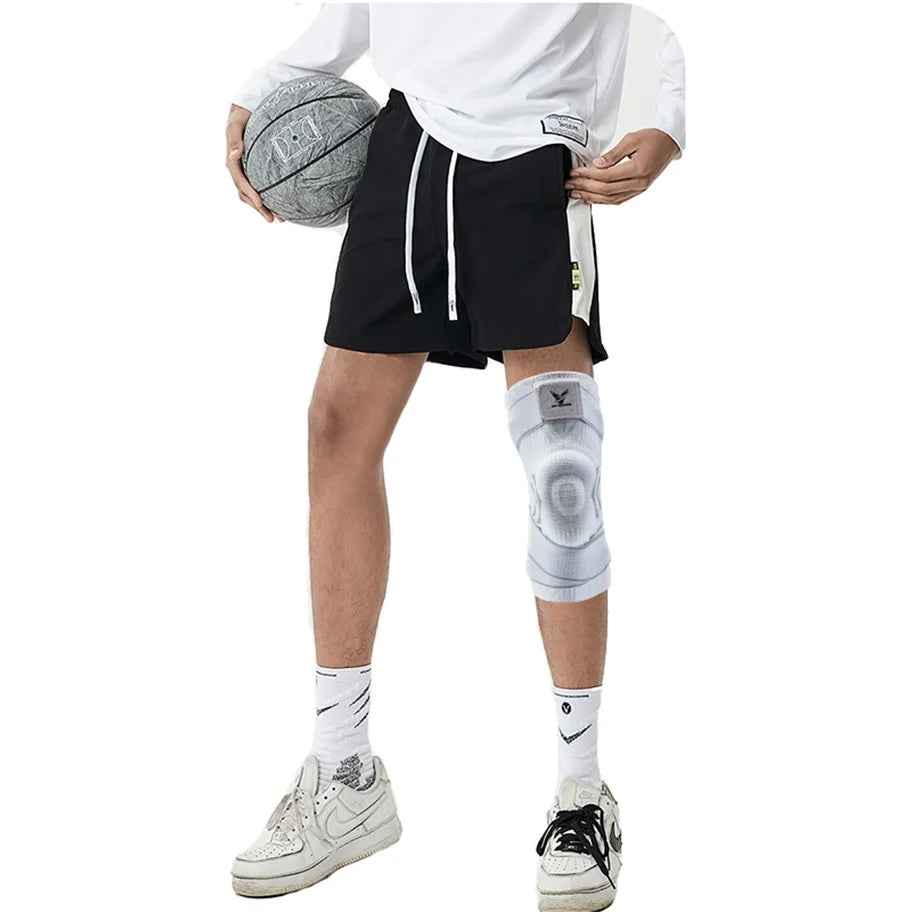 1PC Men Compression Crossfit Rodilleras Elastic Sport Knee Sleeve with Long Straps Black Blue Knee Brace with Silicone Gel