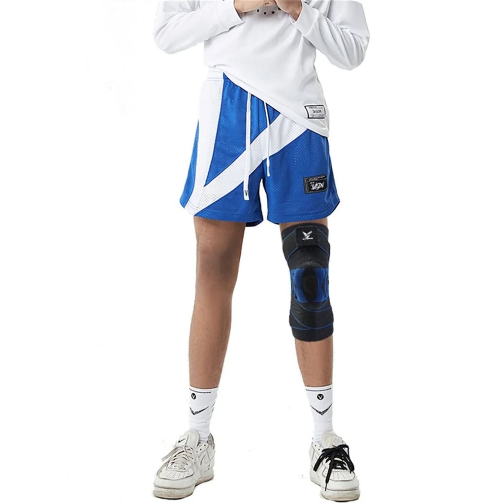1PC Men Compression Crossfit Rodilleras Elastic Sport Knee Sleeve with Long Straps Black Blue Knee Brace with Silicone Gel