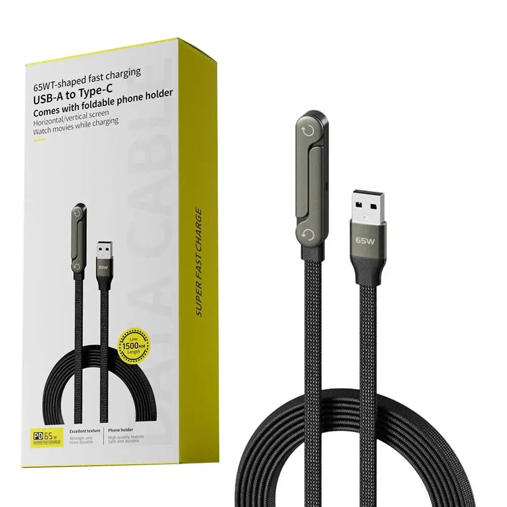 Foldable Charging Cable With Integrated Stand Fast Charging Cable Phone Tablet 240W Ultra-Fast Data Cable Phone Holder
