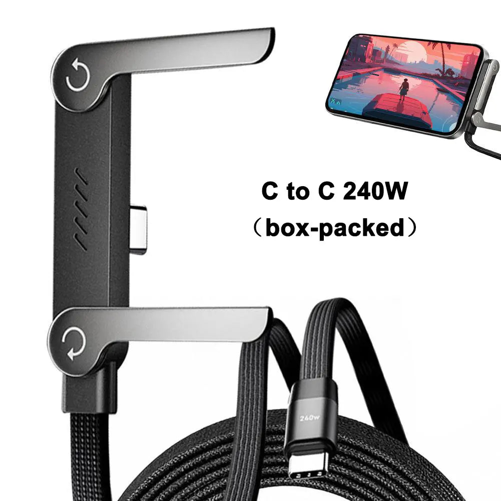 Foldable Charging Cable With Integrated Stand Fast Charging Cable Phone Tablet 240W Ultra-Fast Data Cable Phone Holder