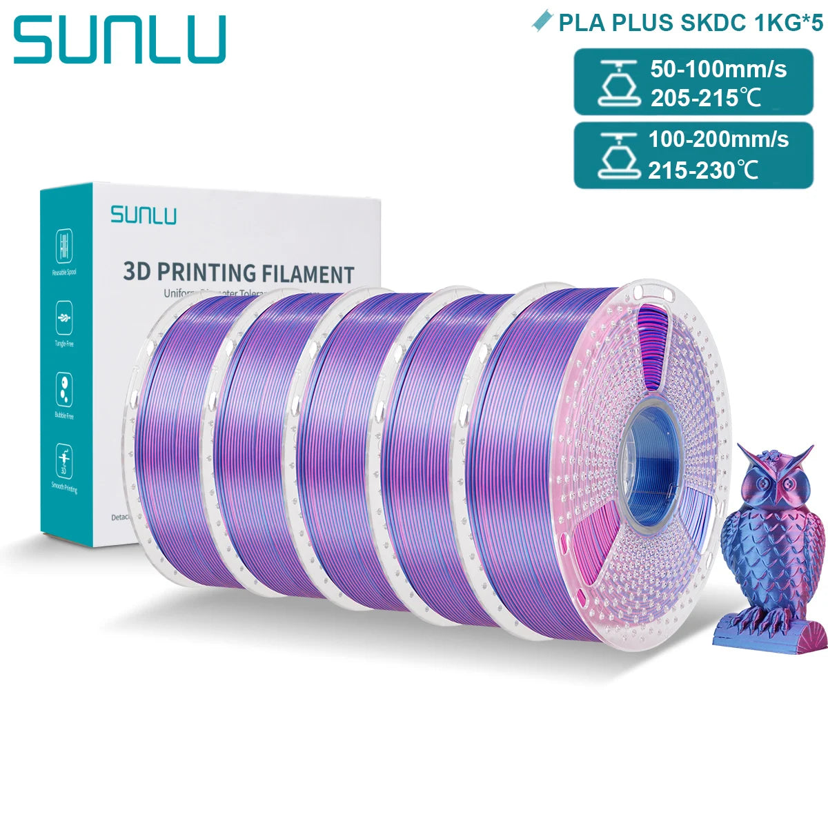 SUNLU PLA PLUS Silk 3D Printer Filament 1.75mm Double/Triple Tone Shiny Silk Textures Gradient Colors for Most FDM 3D Printers