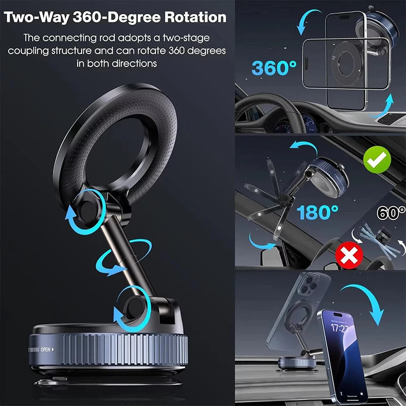 2026 New 360° Upgraded Adjustable&Foldable Magnetic Car Mobile Phone Holder Hollow Out Design Rotatable Zinc Alloy And ABS Material
