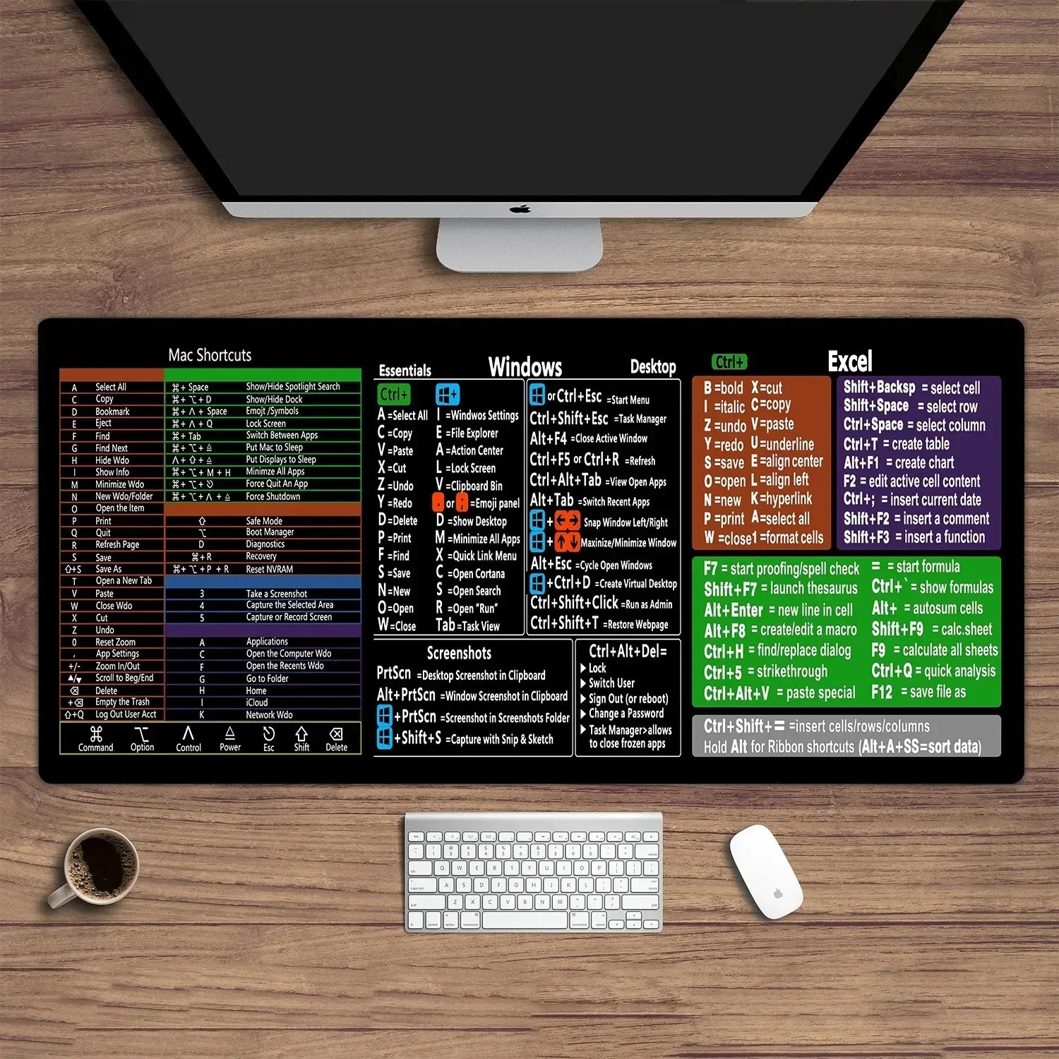 Shortcut Key Map Desk Mat Office Mouse Pad Windows and Excel Keyboard Large 1000X500 Mousepad Anti-slip Computer Rug Game Pads