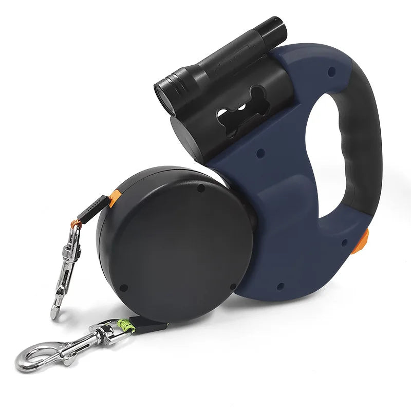 Automatic Retractable Two-End Pet Leash Dog Leash With Flashlight One Tow Two Easy To Walk Your Dog