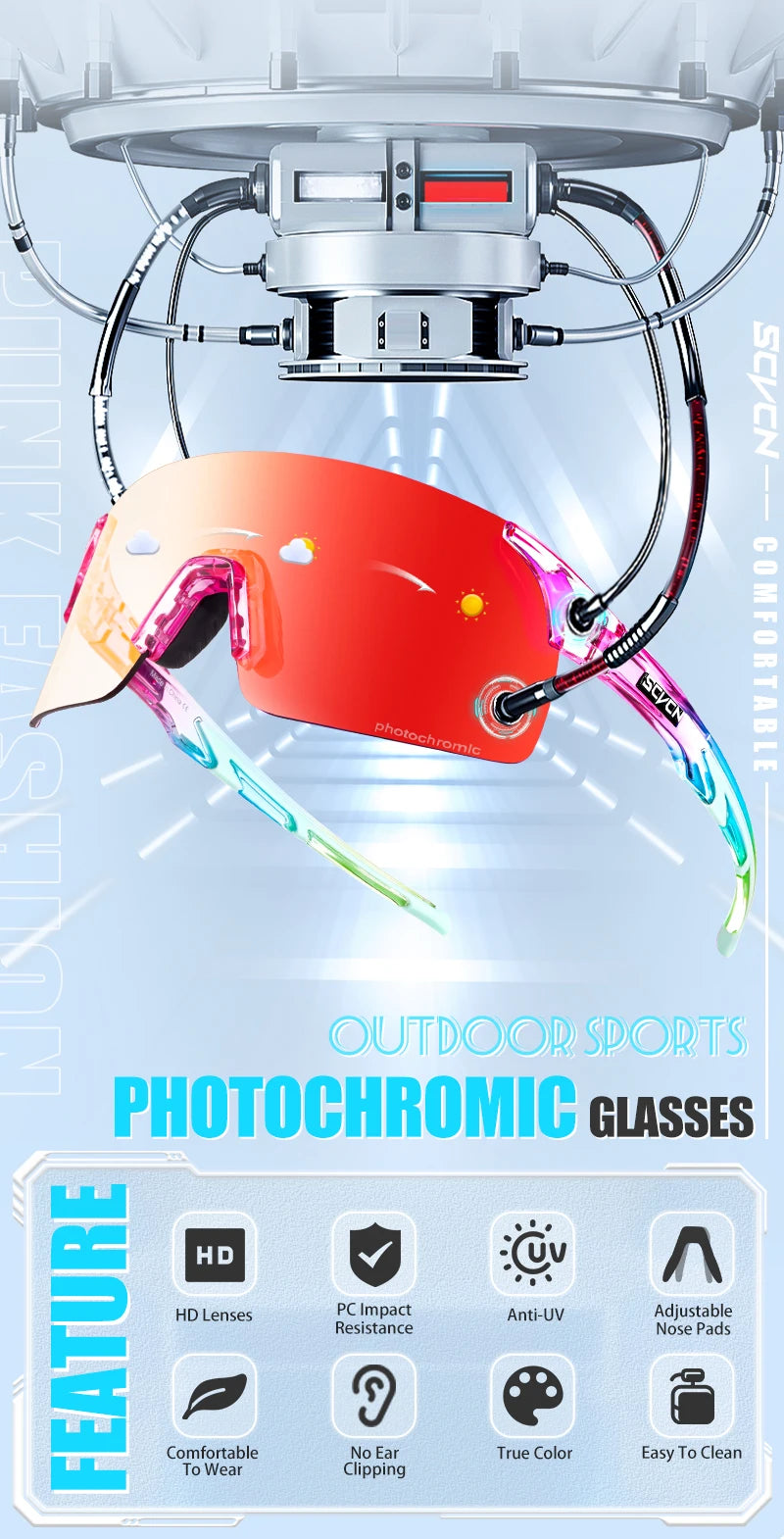 SCVCN Photochromic Cycling Sunglasses UV400 Cycling Glasses Sports Goggles Bicycle Eyewear Sunglasses Outdoor MTB Bike Glasses