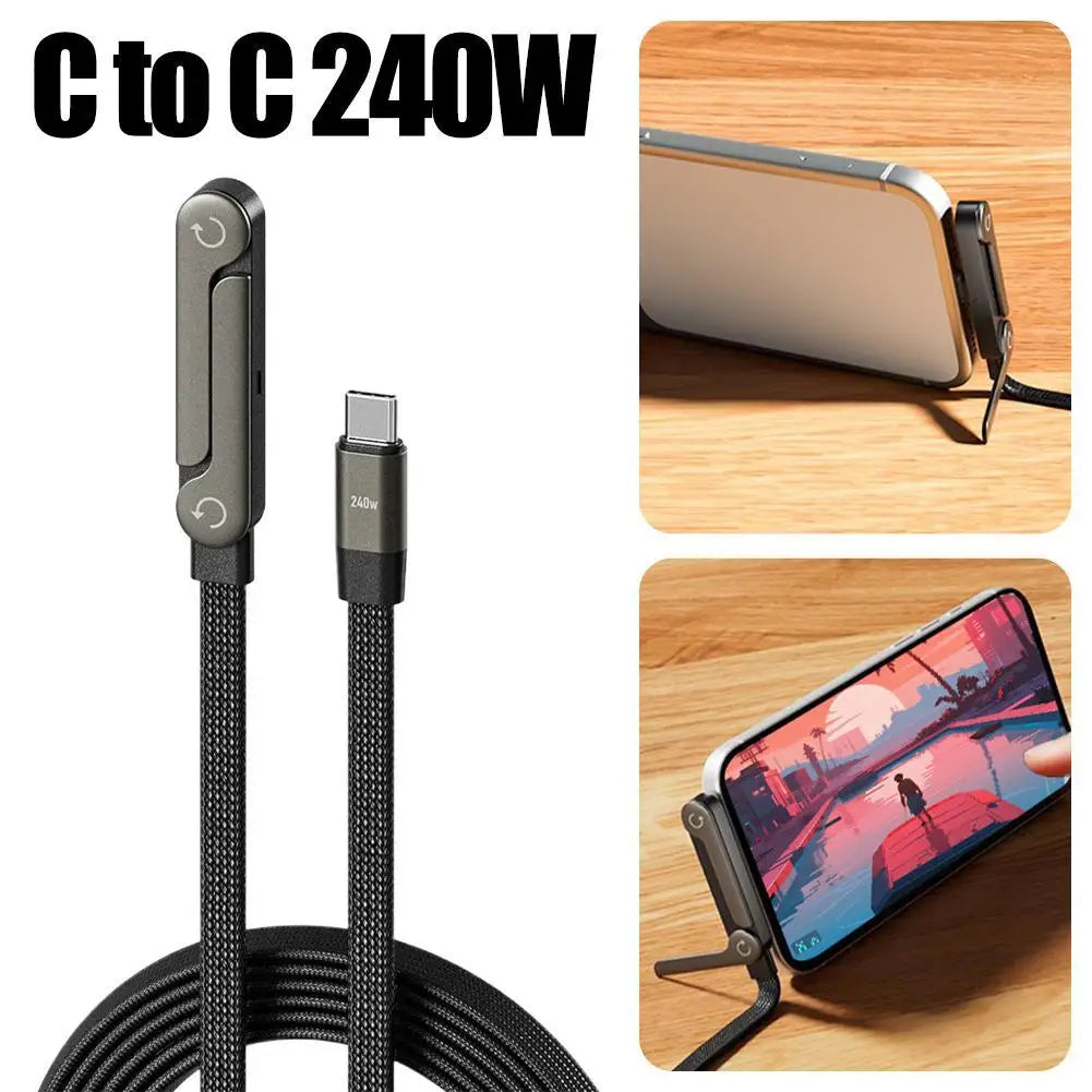 Foldable Charging Cable With Integrated Stand Fast Charging Cable Phone Tablet 240W Ultra-Fast Data Cable Phone Holder