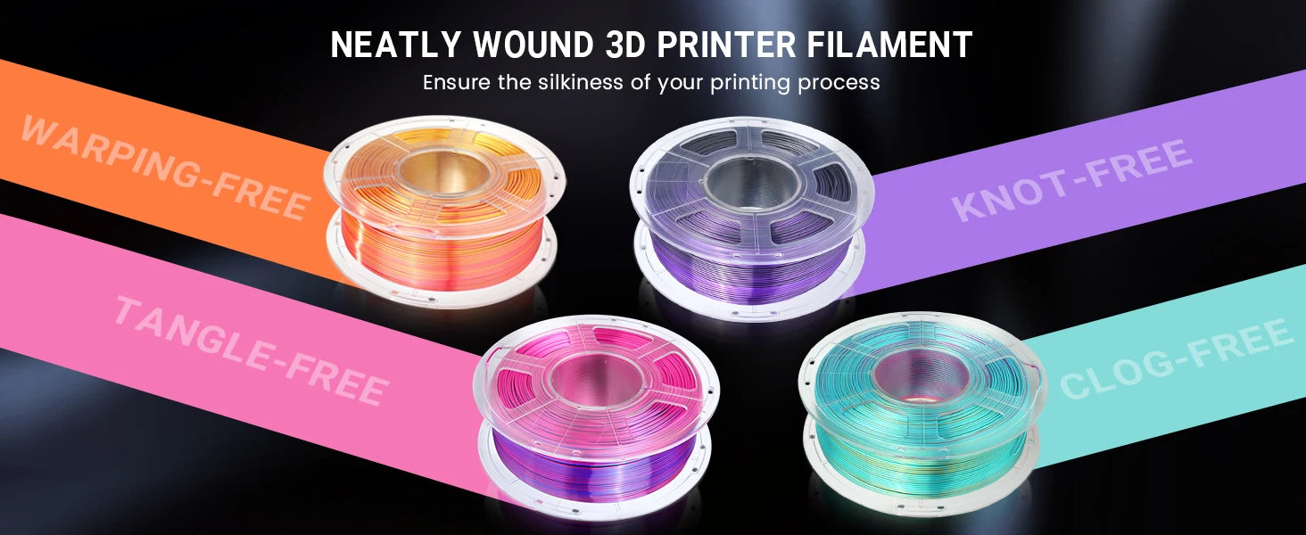 SUNLU PLA PLUS Silk 3D Printer Filament 1.75mm Double/Triple Tone Shiny Silk Textures Gradient Colors for Most FDM 3D Printers
