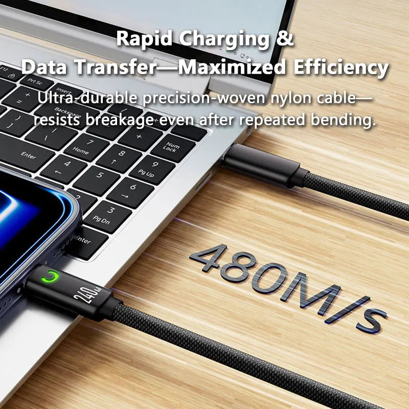 240W Magnetic Fast Charging USB C Cable 1M Nylon Braided for Tablet Laptop iPhone Samsung Huawei Type C Magnetic Charger Cord