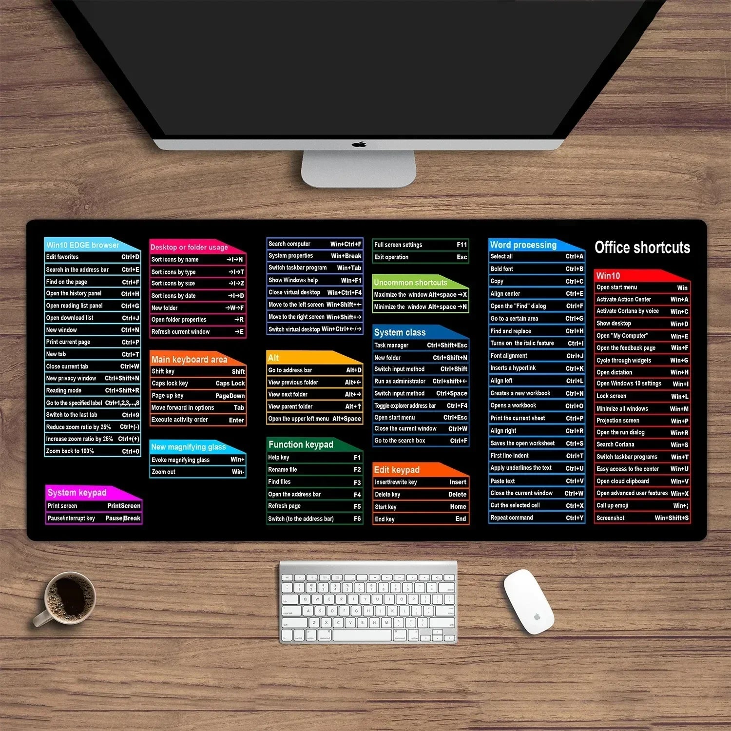 Shortcut Key Map Desk Mat Office Mouse Pad Windows and Excel Keyboard Large 1000X500 Mousepad Anti-slip Computer Rug Game Pads