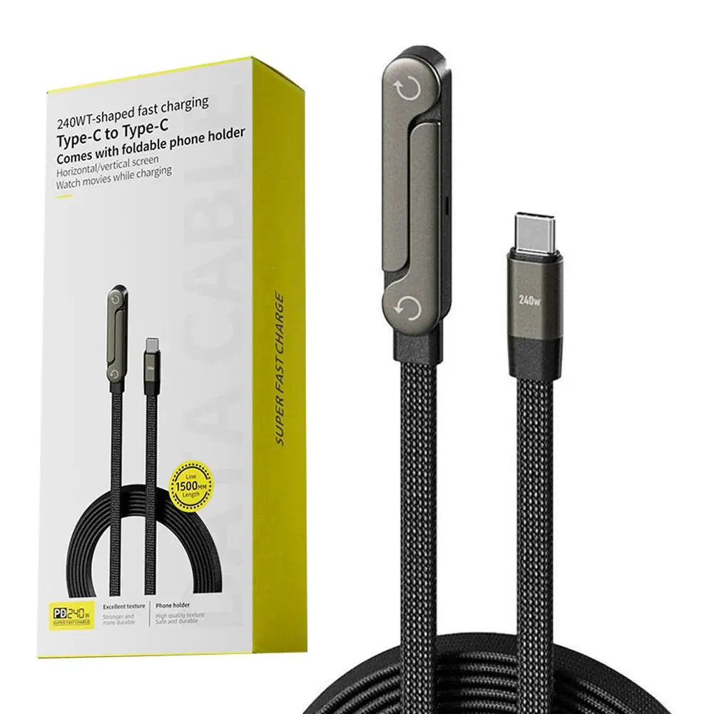 Foldable Charging Cable With Integrated Stand Fast Charging Cable Phone Tablet 240W Ultra-Fast Data Cable Phone Holder