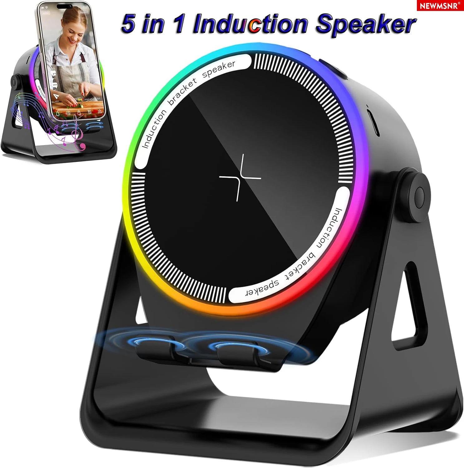 5 In 1 RGB Powerful Bluetooth Wireless Speaker Mobile Phone Stands Portable HIFI Sound Subwoofer Boombox Magnetic Tablet Brack