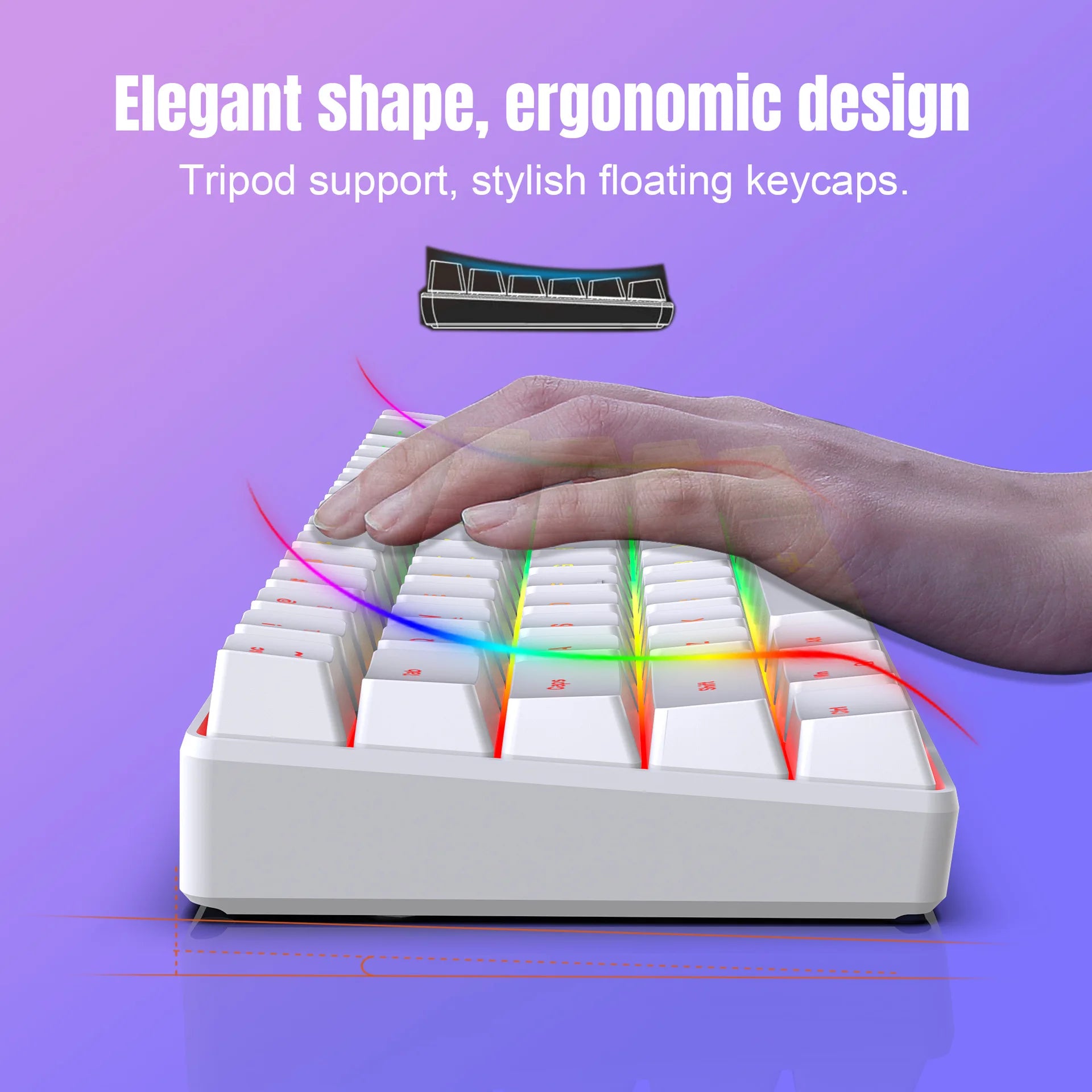 Keyboard 68 Keys RGB Backlight Small Portable Office Computer Membrane Keyboard For Windows Tablet Laptop Game