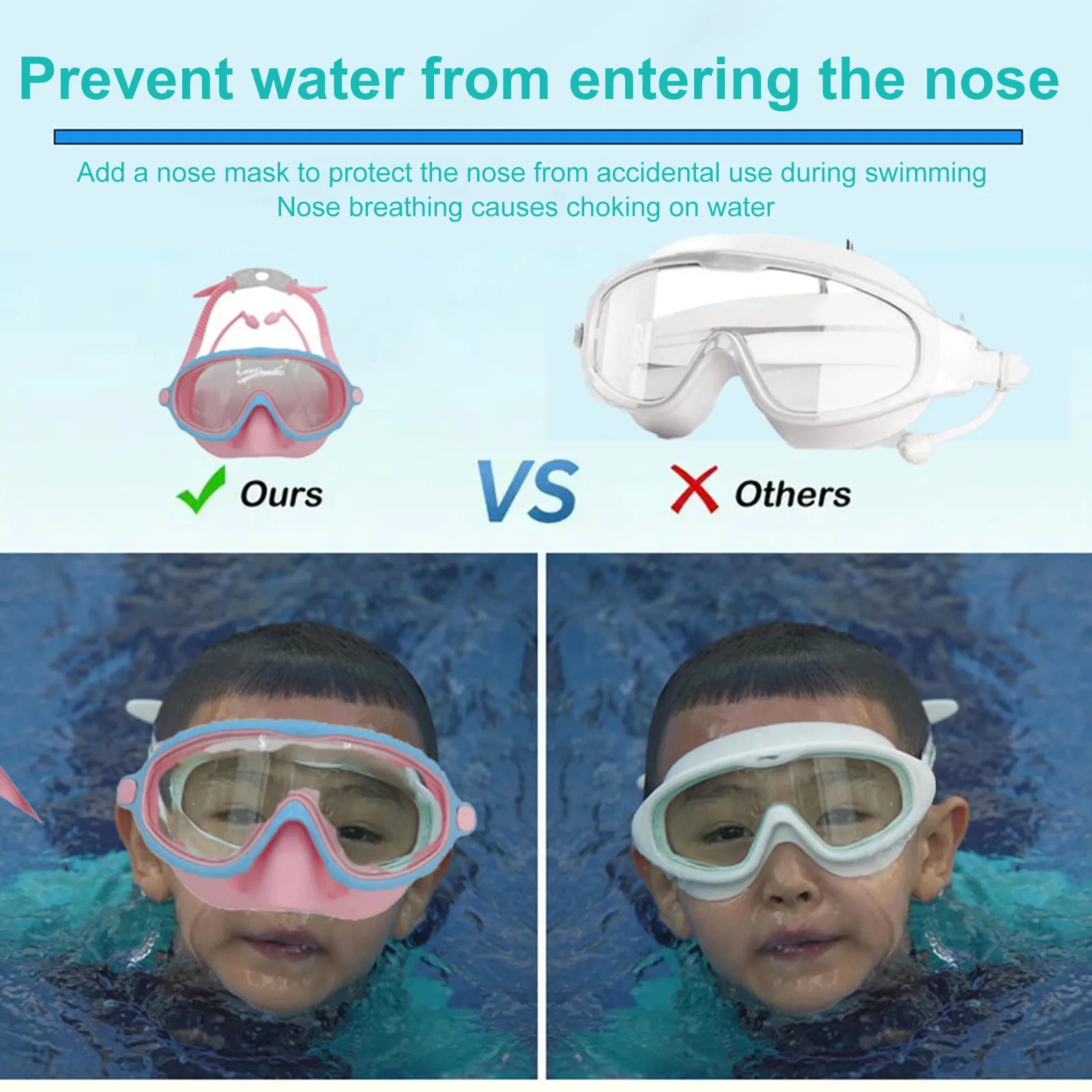Children'S Swimming Goggles With Nose Cover, Wide Field Of View Diving Mask, Silicone Anti-Fog And Leak-Proof Large Format