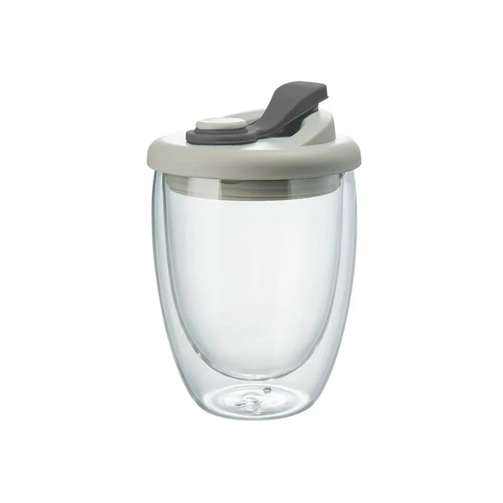 Cute Portable Water Cup Double Wall Glass Cup With Leak-Proof LidTransparent Insulated Coffee Cups Milk Tea Juice Mug Dinkware