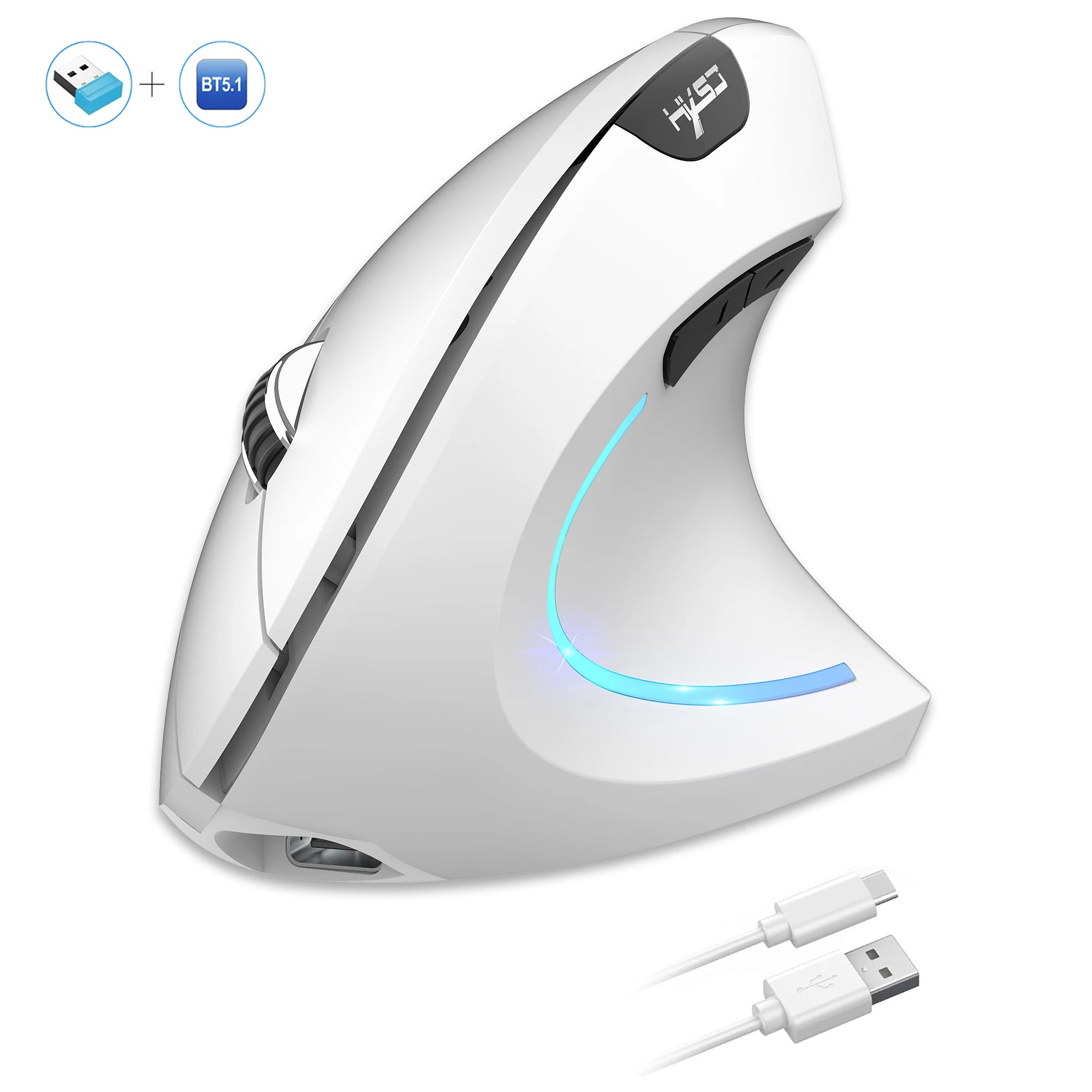 HXSJ dual mode vertical mouse ergonomic ABS 600mAh rechargeable 2400DPI  Type-c interface wireless mouse for pc