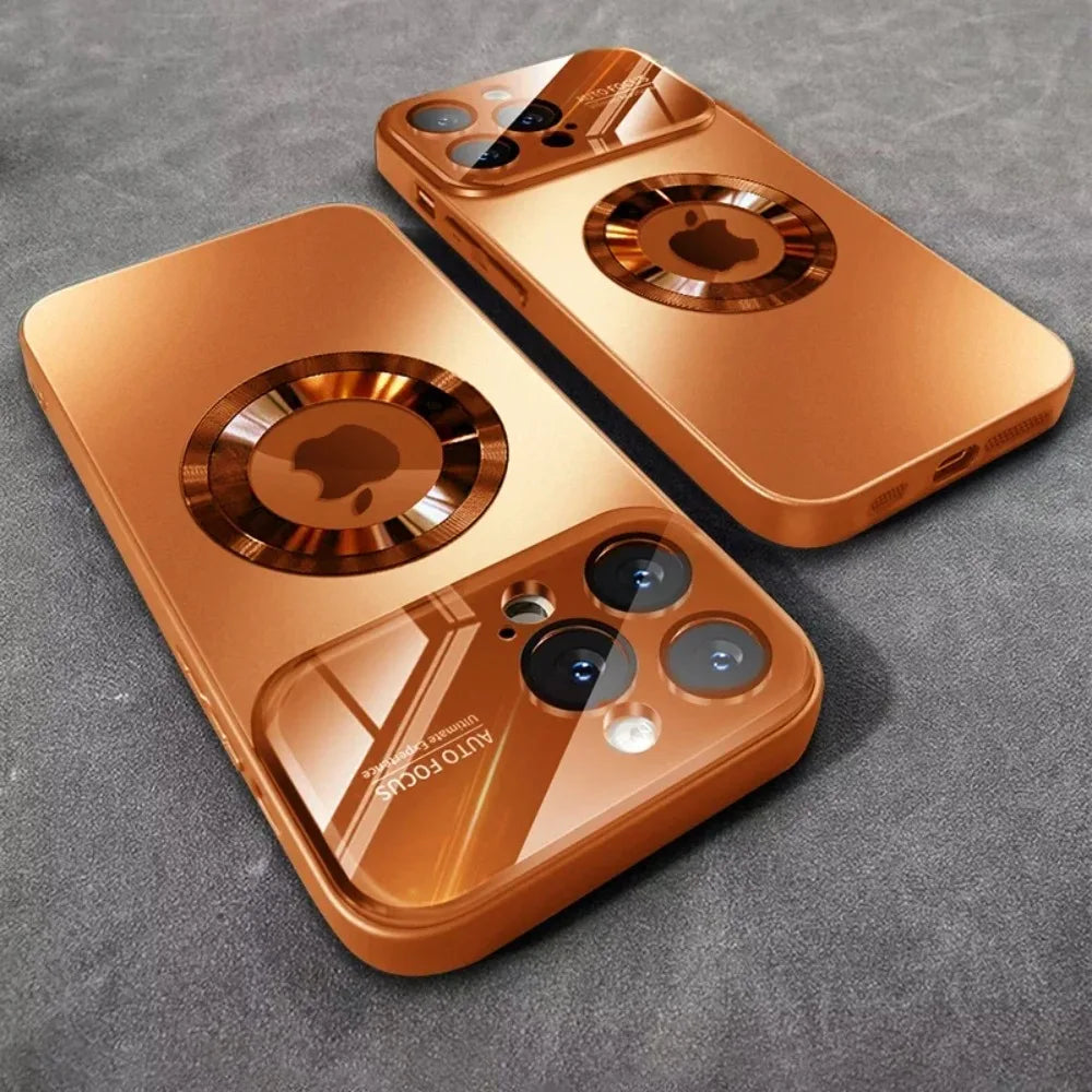 Luxury Glass Camera For Magesafe Magnetic Wireless Charge Case For iPhone 17 16 13 14 15 11 12 Pro Max Air Plus Shockproof Cover