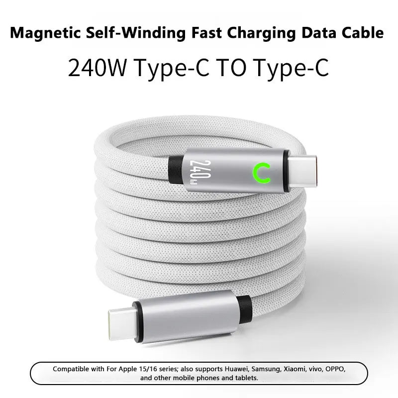240W Magnetic Fast Charging USB C Cable 1M Nylon Braided for Tablet Laptop iPhone Samsung Huawei Type C Magnetic Charger Cord