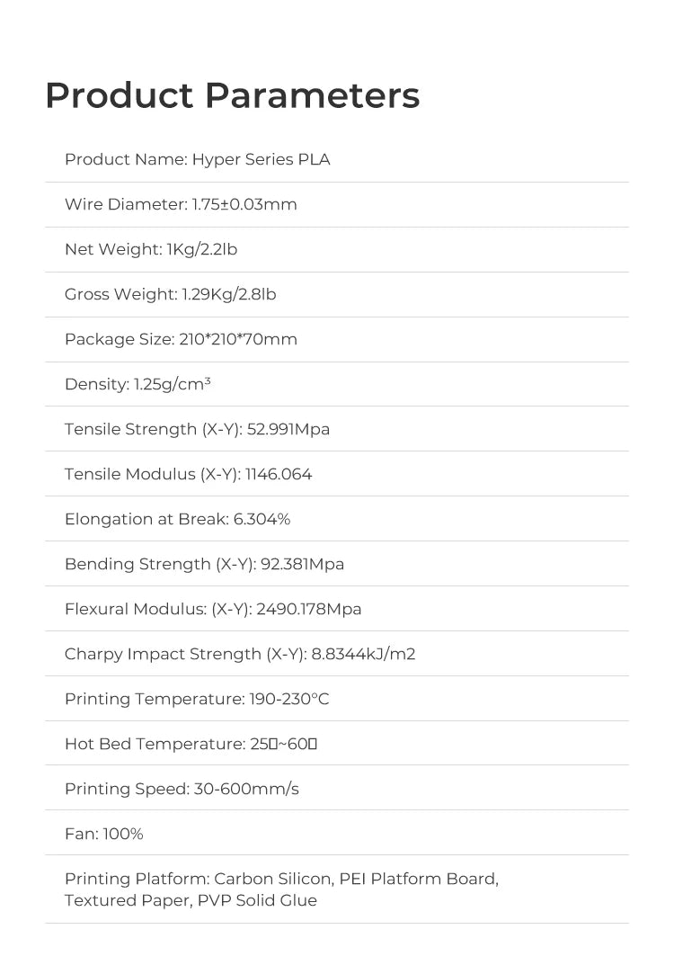 CREALITY Hyper Series PLA Filament 1.75mm Better Fluidity Faster Cooling High Precision for FDM Printers
